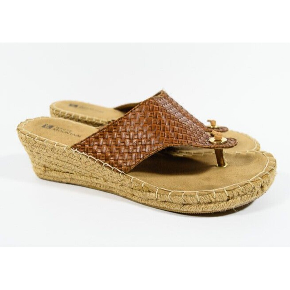 White Mountain Beachball Brown Espadrille 2.5" Wedge Thong Sandals Shoes Sz 10M